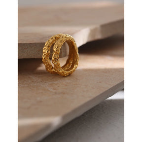 Anel Duplo com Textura Banhado em Ouro 18k